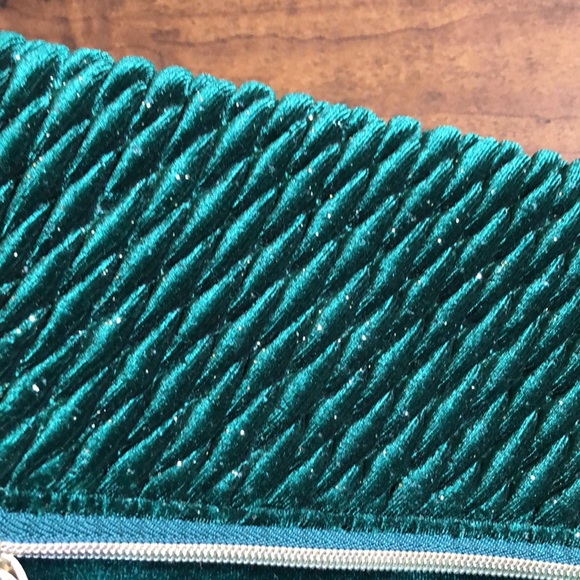 Vintage forest green sparkly velour clutch wristlet - Picture 3 of 8